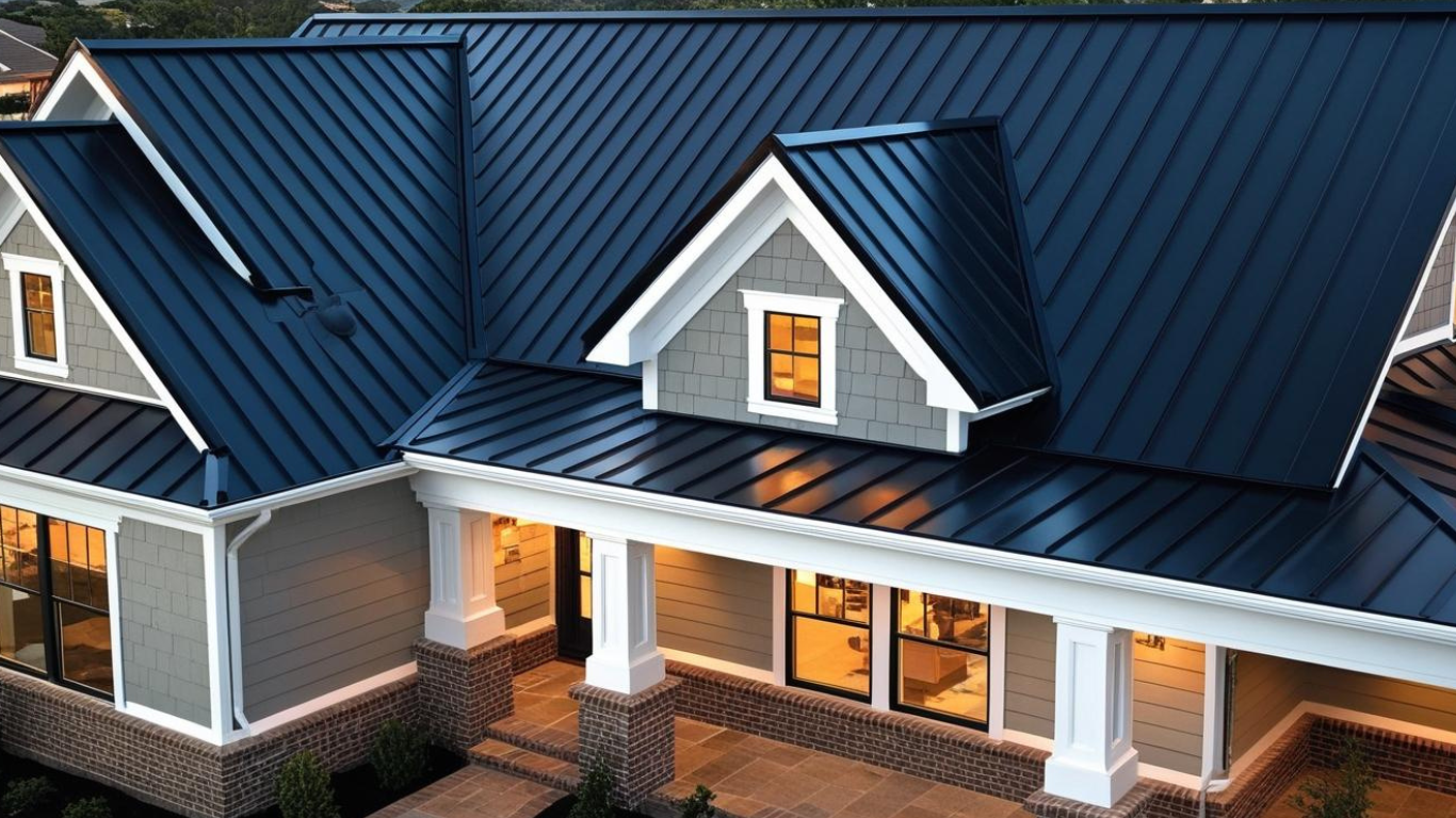 Luxury home with premium blue metal roof